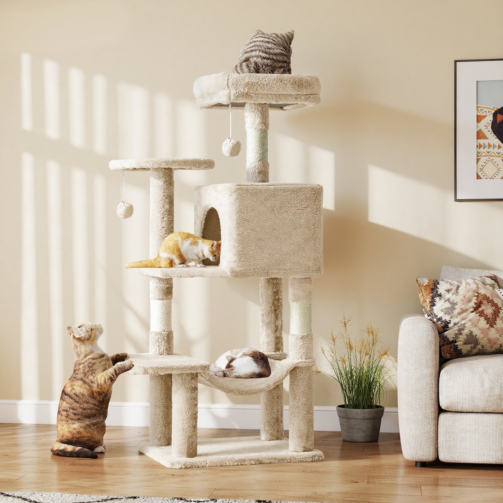 44 in Cat Tree Tower with Condo & Hammock - Gray