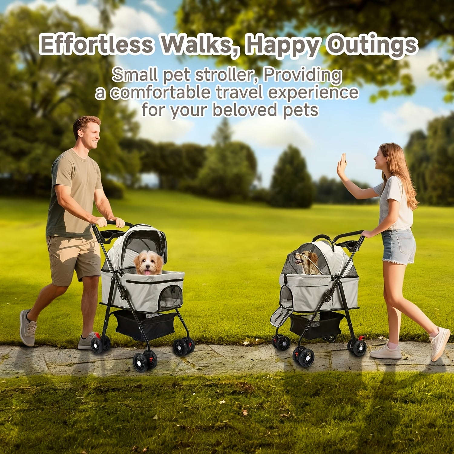 3-in-1 Foldable Luxury Pet Stroller - Blue