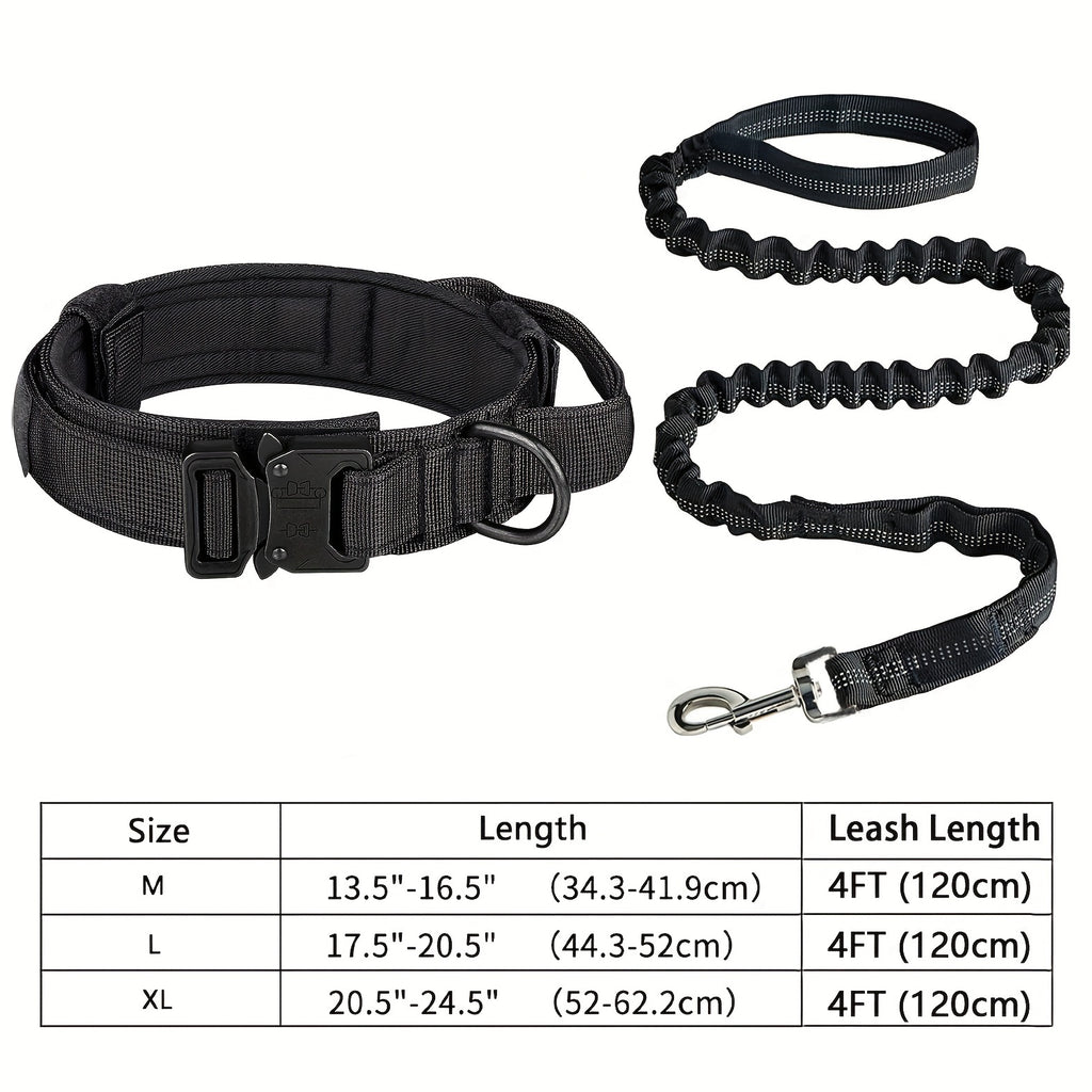 Heavy-Duty Tactical Dog Collar and Leash Set - Black, L