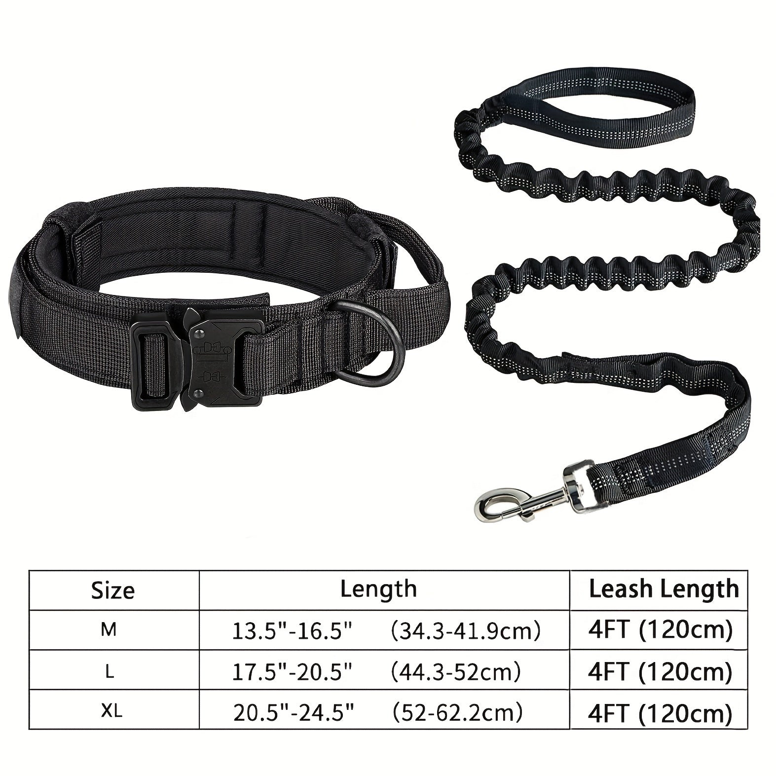 Heavy-Duty Tactical Dog Collar and Leash Set - Black, L