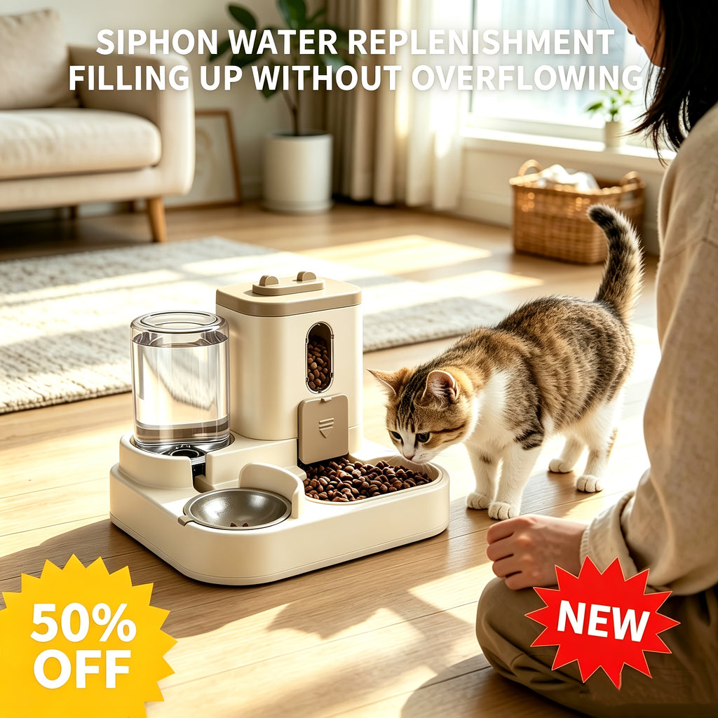 2-in-1 Gravity Pet Feeder and Water Dispenser - pink color
