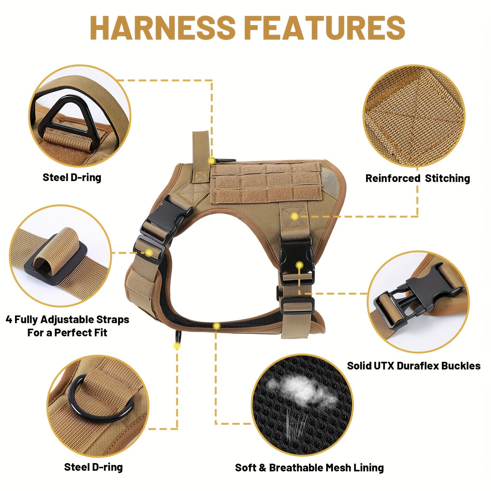 Tactical Pet Chest Harness - Khaki, S