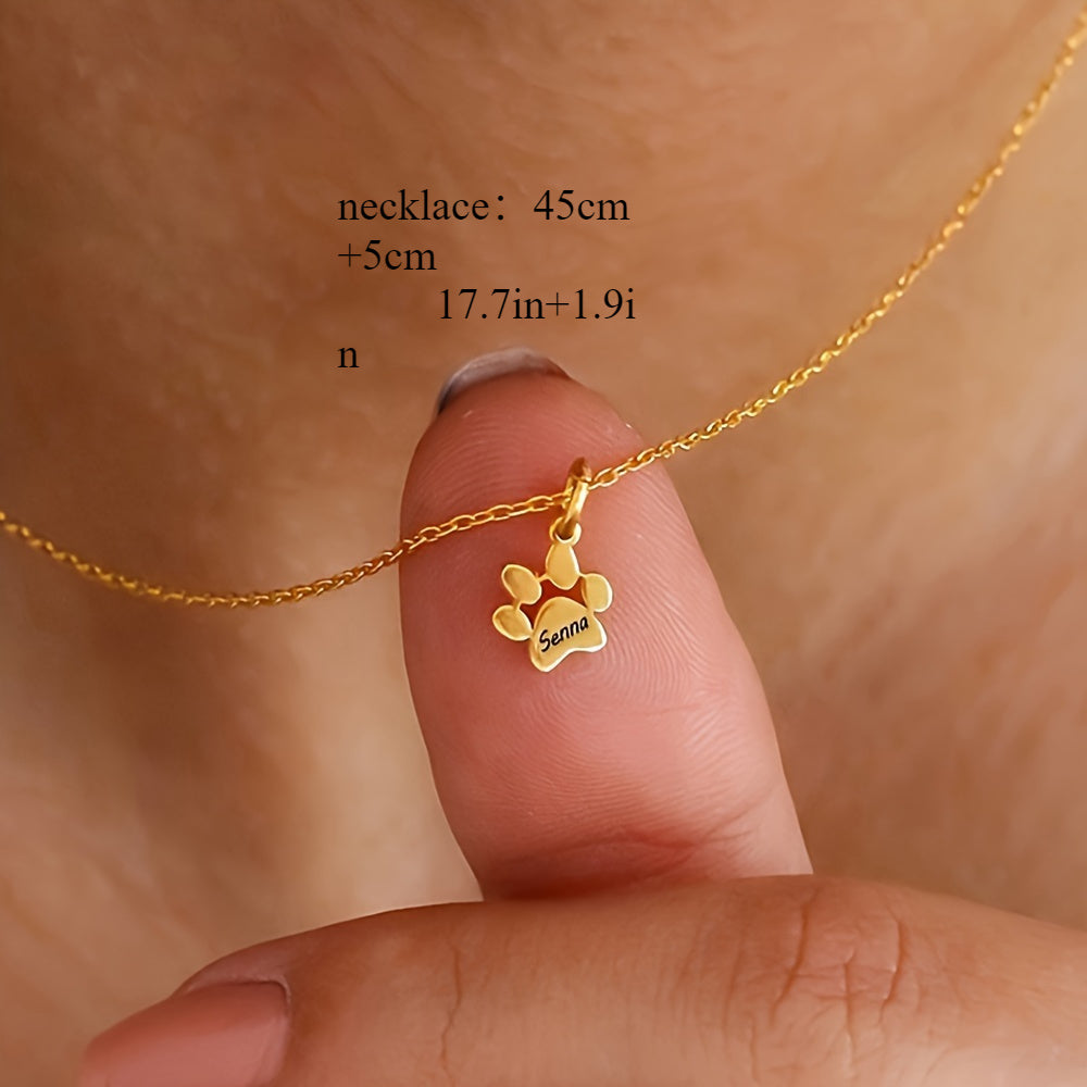 Personalized Paw Print Name Necklace