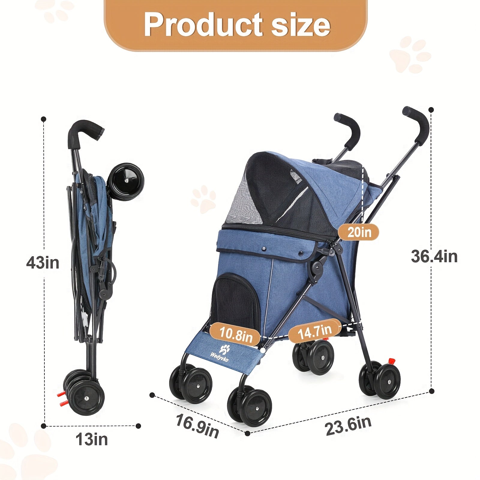Foldable Umbrella Pet Stroller up to 33 lb - Dark Green