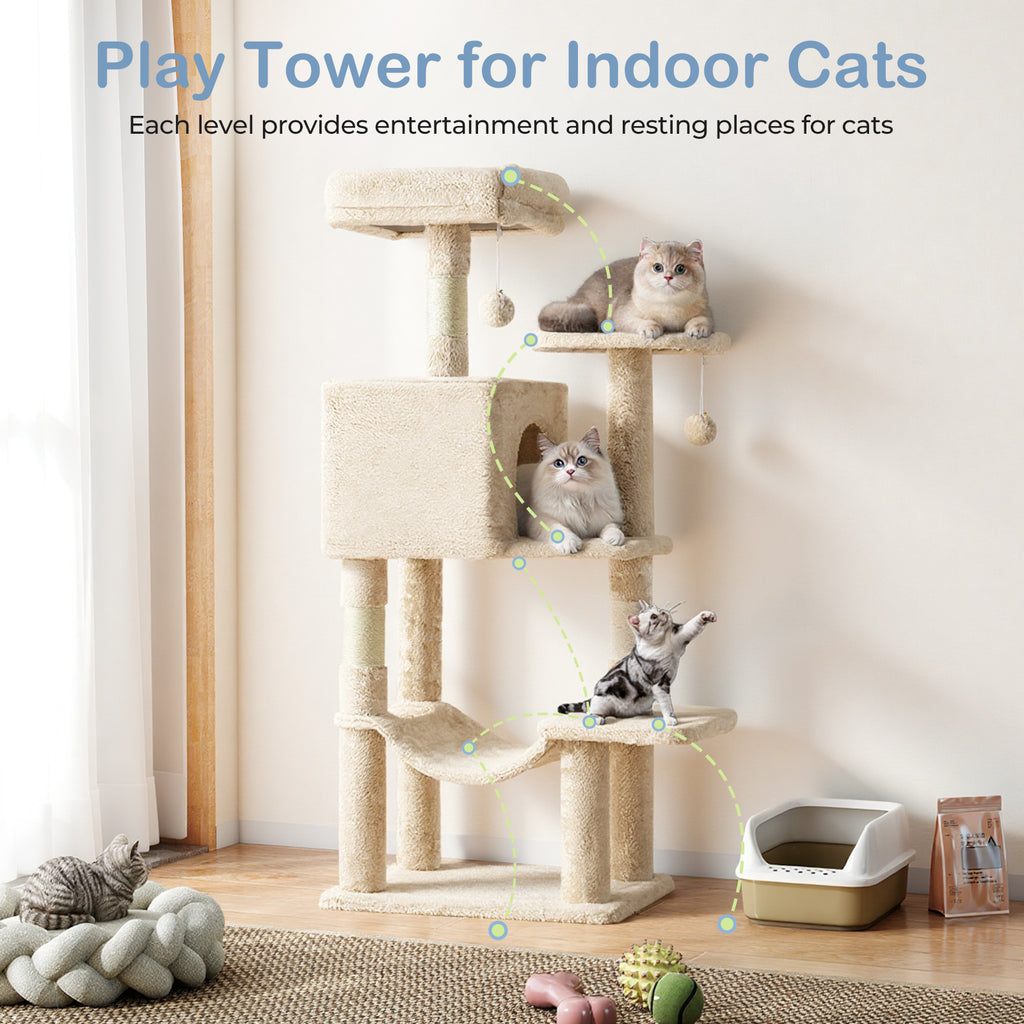 44 in Cat Tree Tower with Condo & Hammock - Pink