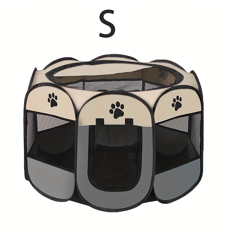 Foldable Octagonal Oxford Pet Playpen - Beige+Gray, M(37" x 37" x 24")