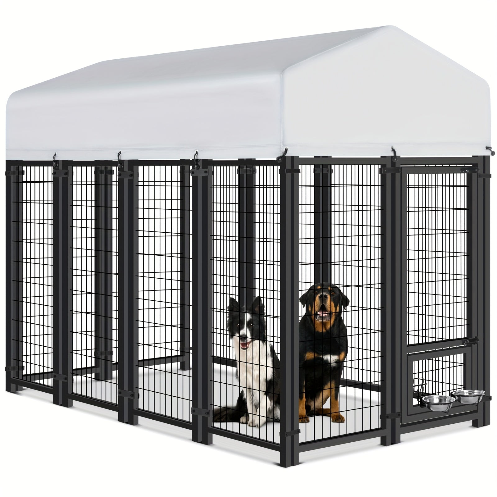Outdoor Steel Dog Kennel with Roof Cover - 6'L x 4'W x 6'H