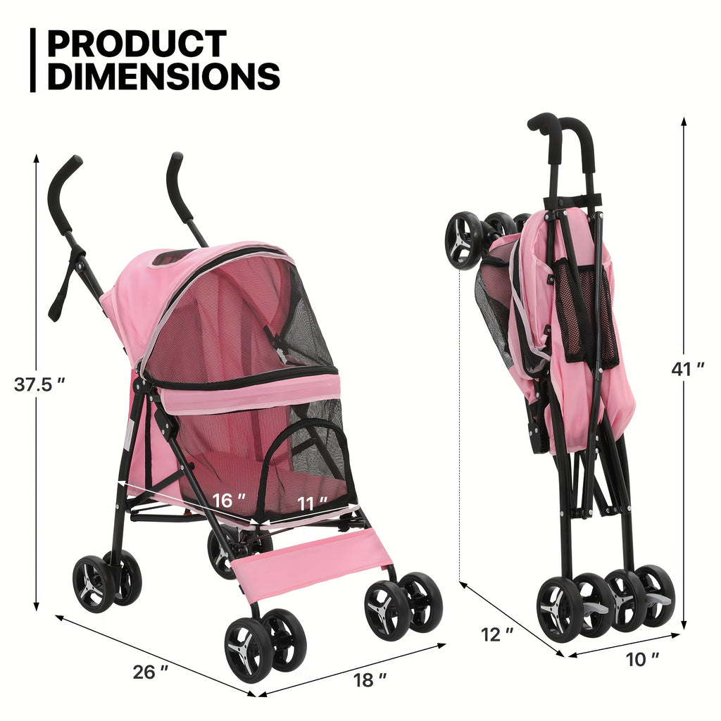 Foldable Pet Stroller for Pets up to 22 lb - Sky Blue with White Polka Dots