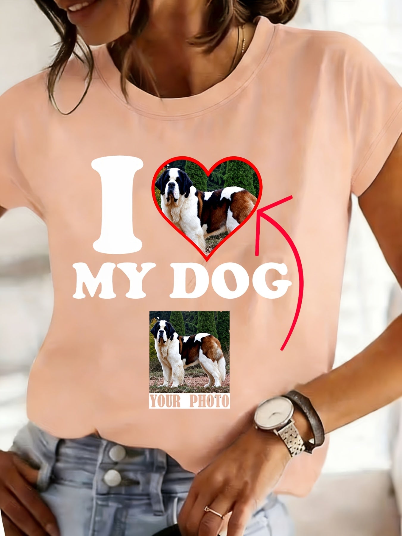 Women's Colorful Personalized Pet Photo T-Shirt - Olive Green, S