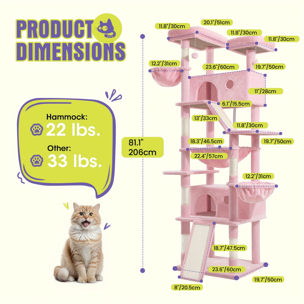36-81 in Multi-Level Cat Tree Tower - White&Black Spots, 24''L X 20''W X 81''H
