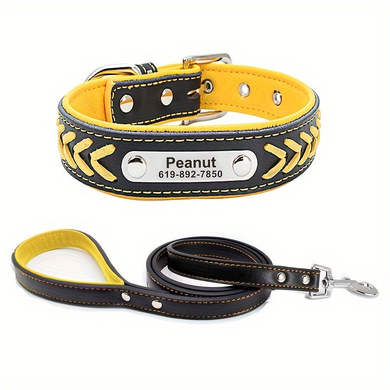 Personalized Reflective Dog Collar and Leash Set - Light Blue, XL