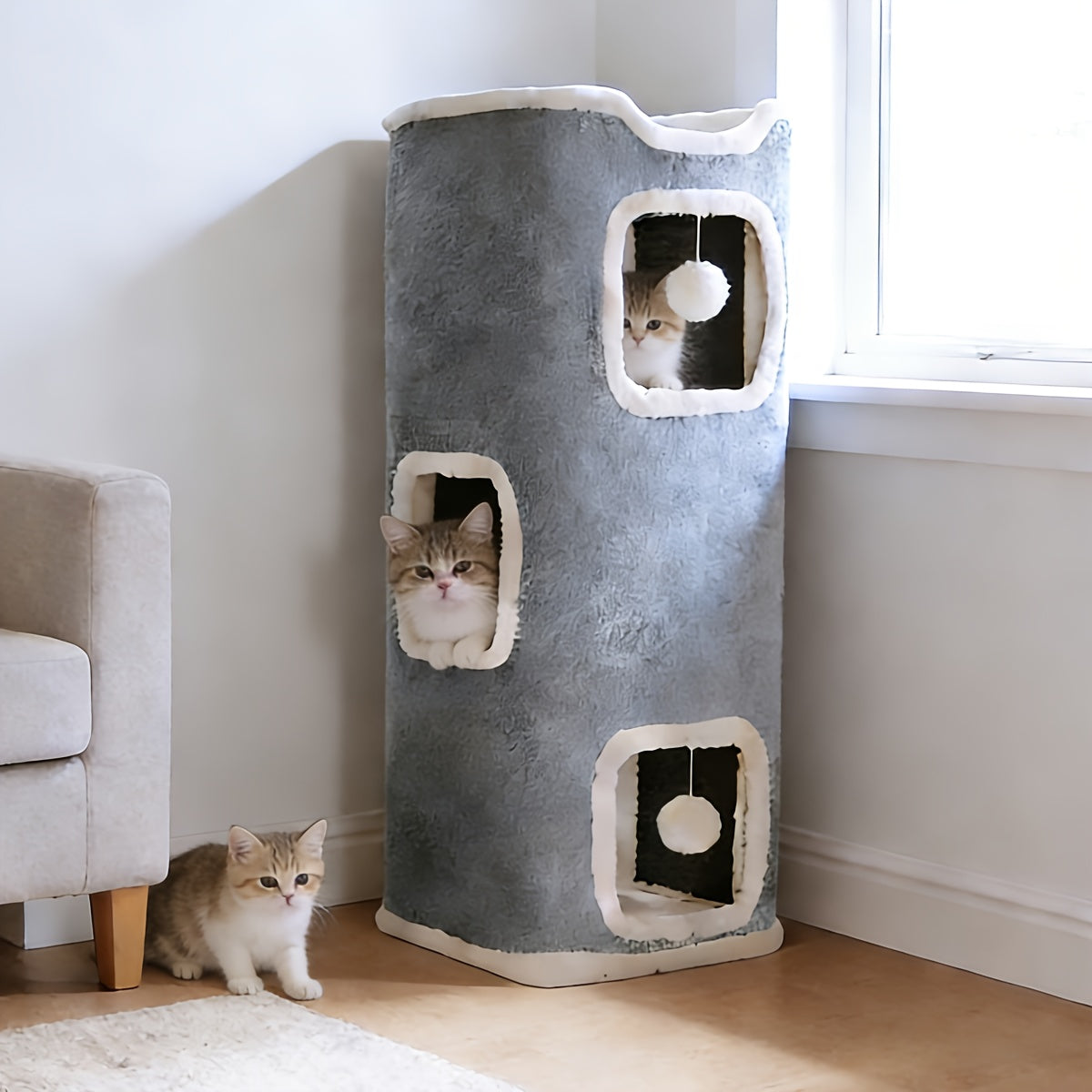 Foldable Multi-Level Cat Tree with Hideaway Bed - one Layers Of Gray
