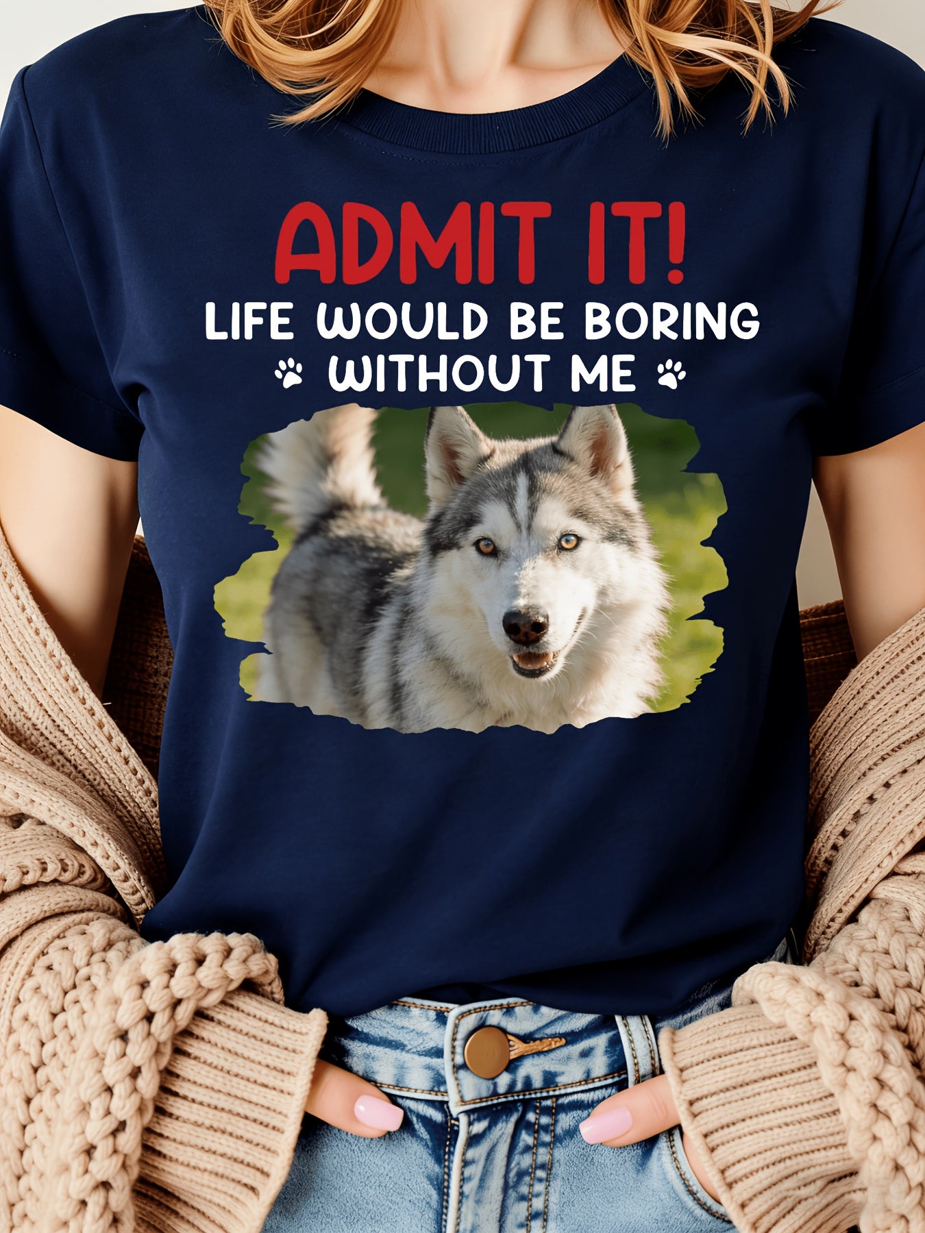 Personalized Round-Neck Pet Photo T-Shirt - Mix and Match Set-2, S