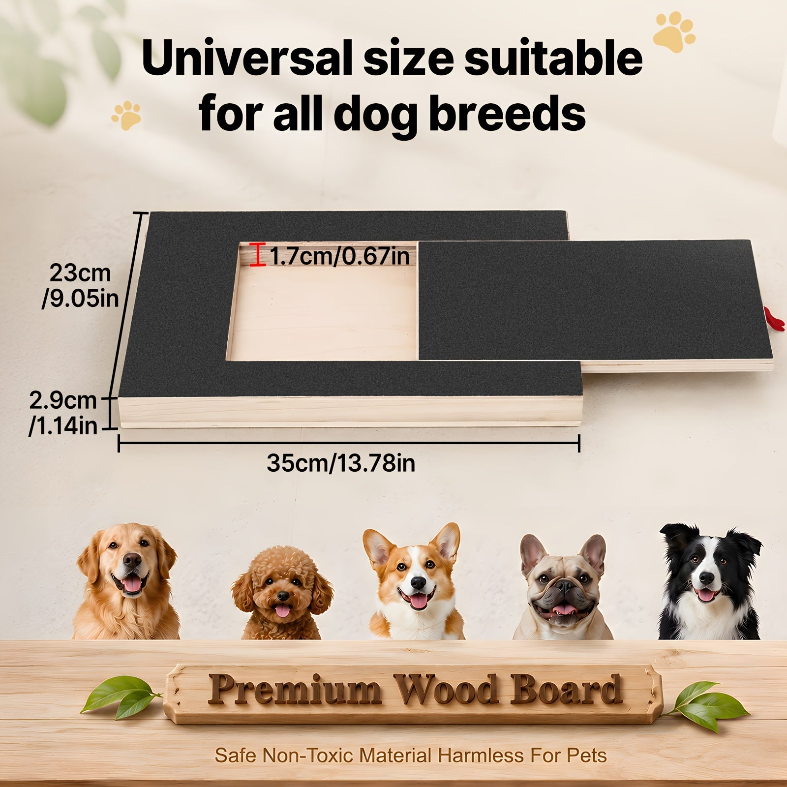 Wooden Dog Nail Scratch Board with Treat Box - Deck Polisher(2 pcs replac)+Dog Toy