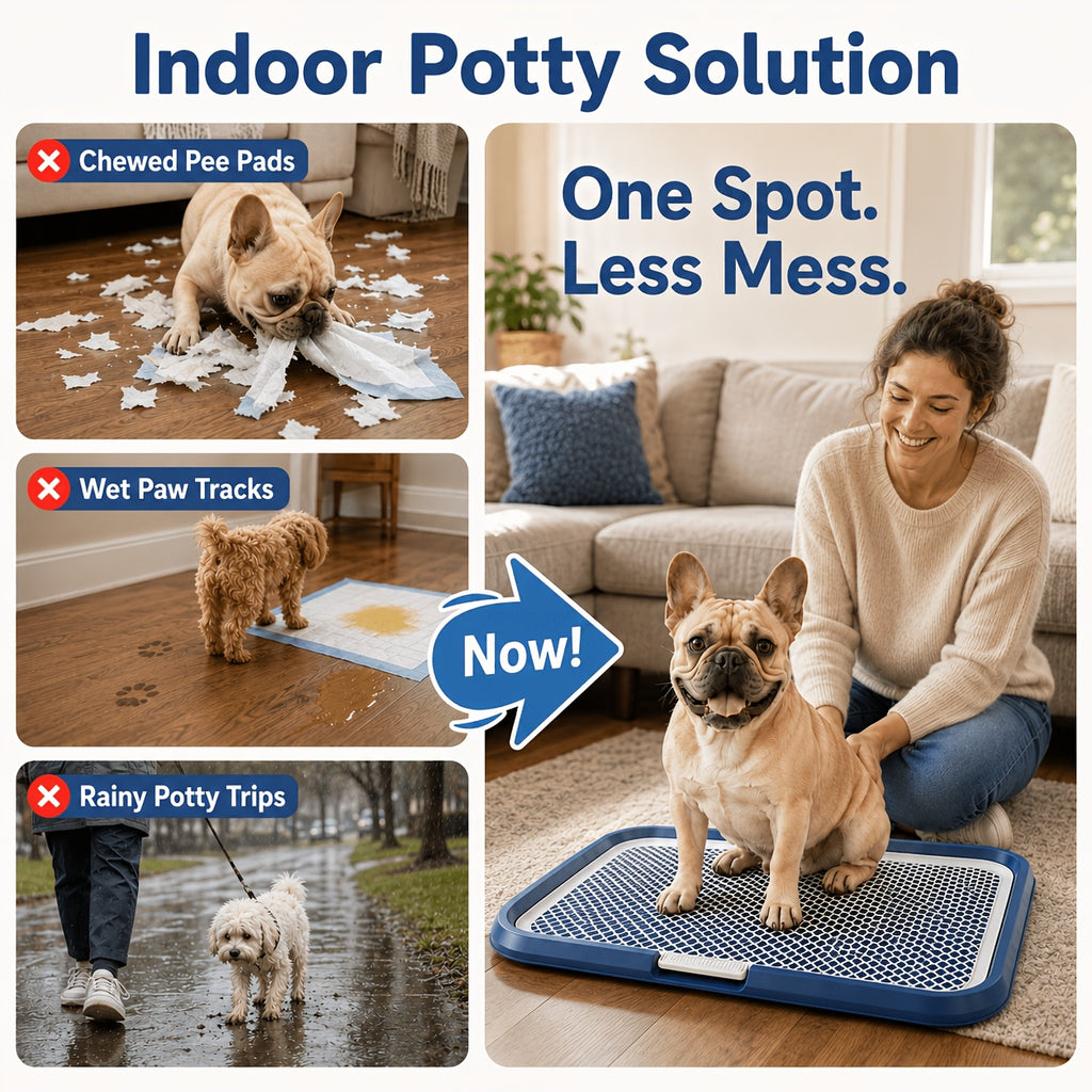 Indoor Dog Potty Tray with Removable Grate - Navy Blue