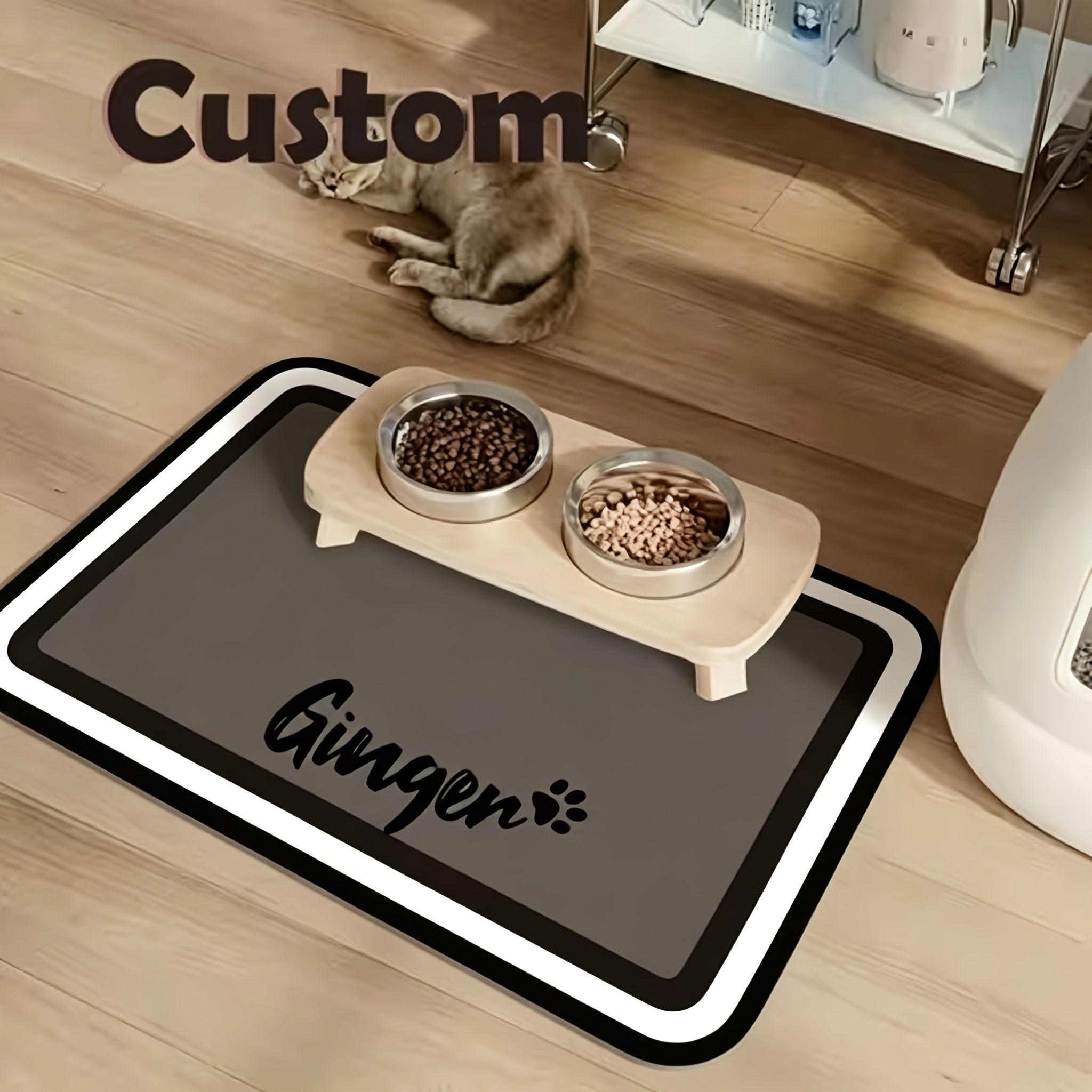 Personalized Washable Pet Feeding Mat - Grey, 12 × 16 IN