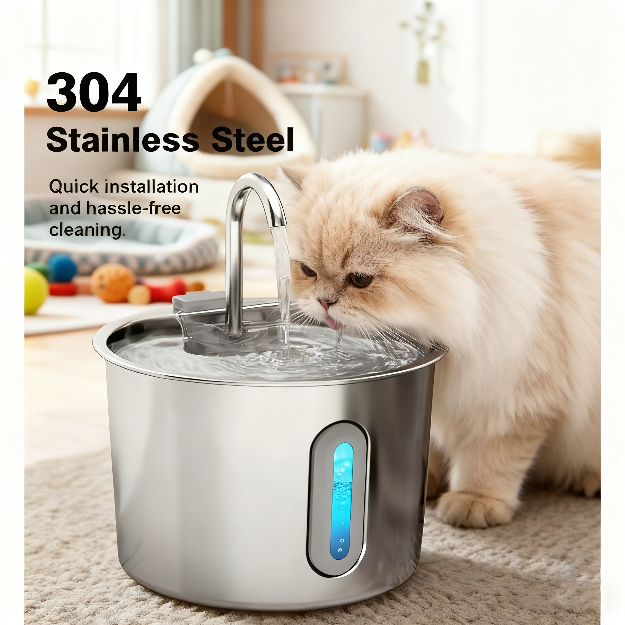 74 oz Stainless Steel Pet Water Fountain - Fountain+8 Filter