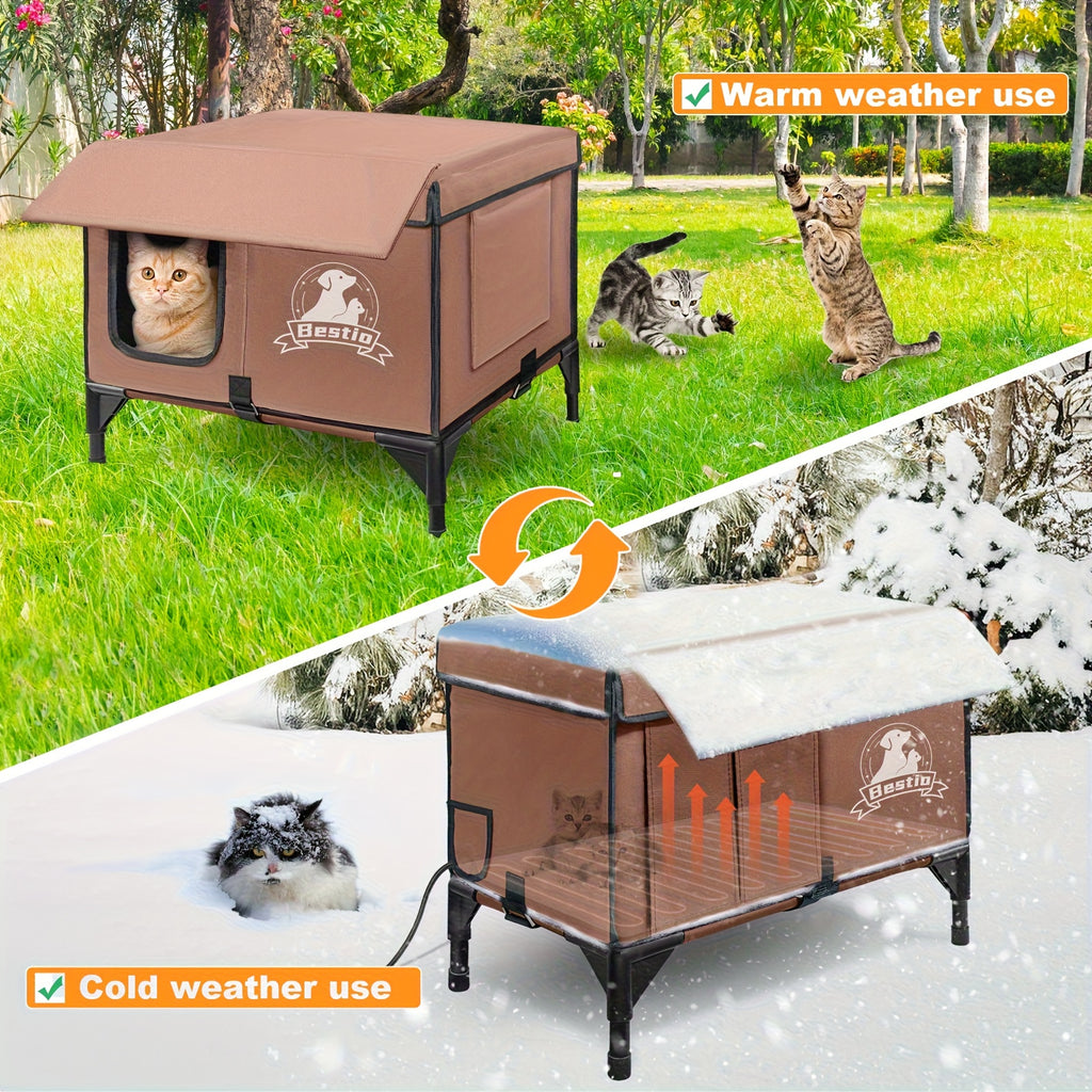 3-in-1 Elevated Cat House and Bed - Camouflage(L)