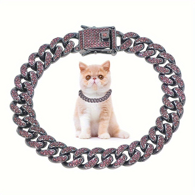 13 mm Faux Diamond Cuban Chain Pet Collar - Dark Gray, S