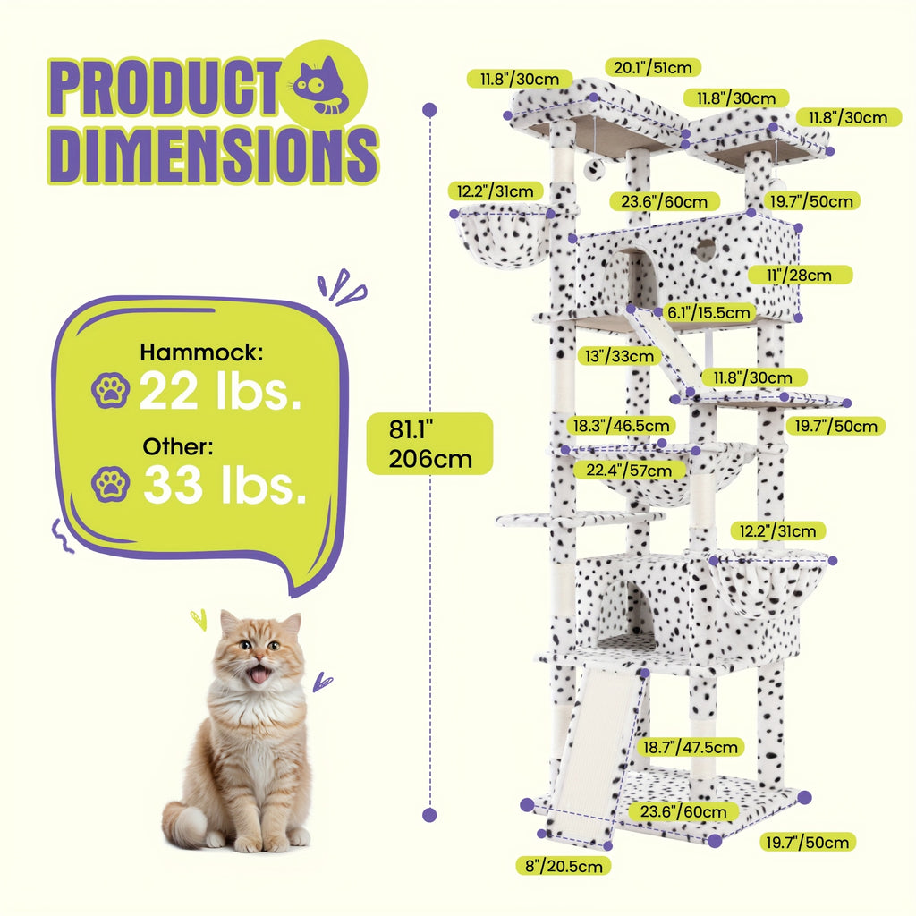 36-81 in Multi-Level Cat Tree Tower - Grey, 24''L X 24"W X 65"H