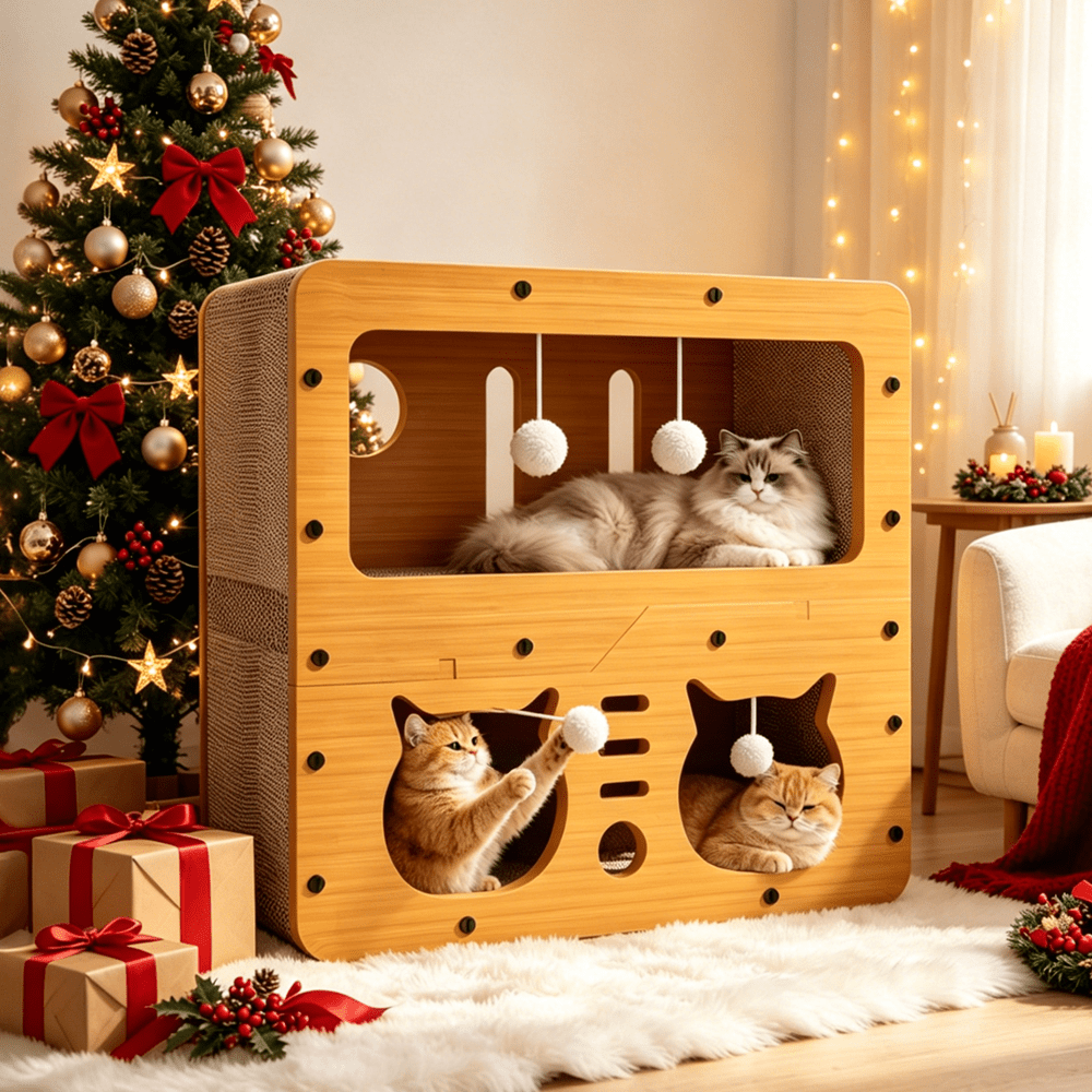 Double-Layer Cardboard Cat Scratcher House - Thickened and reinforced wear-resistant upgraded version + 4 plush balls