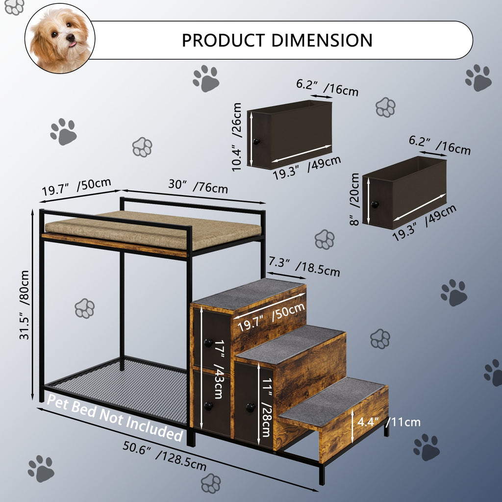 Pet Bunk Bed with Stairs and Storage