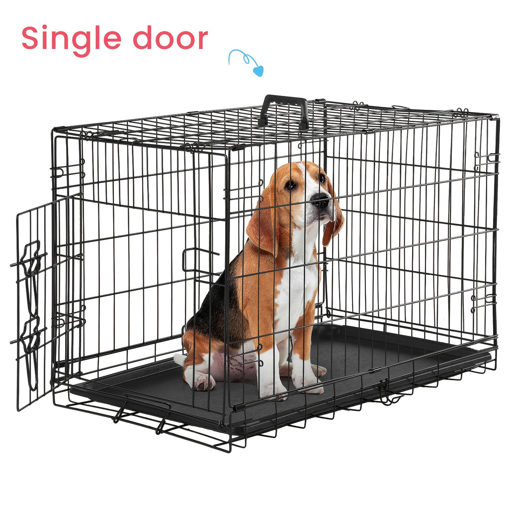 Folding Double-Door Wire Dog Crate with Divider - 42.13"L X 26.77"W X 28.74"H