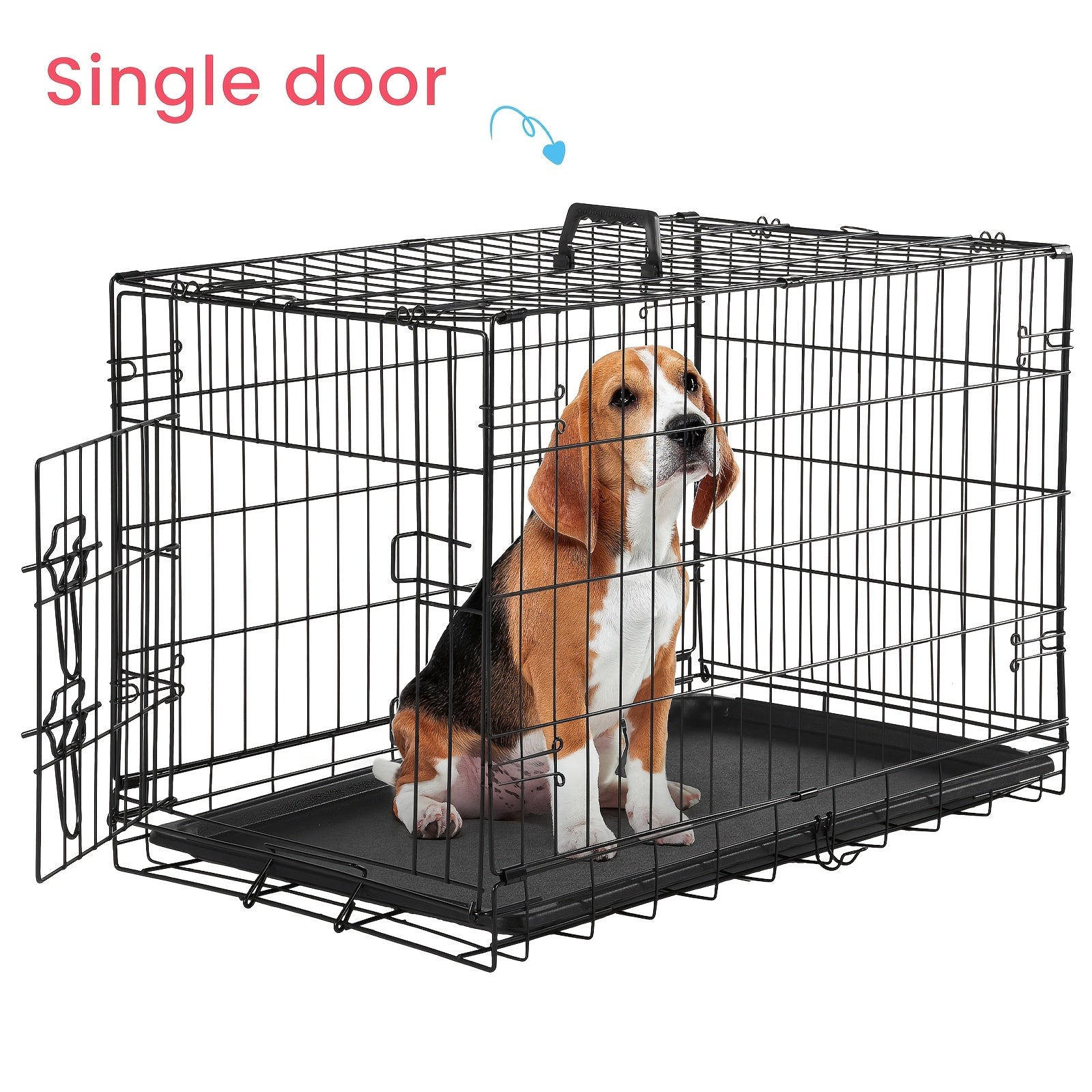 Folding Double-Door Wire Dog Crate with Divider - 42.13"L X 26.77"W X 28.74"H