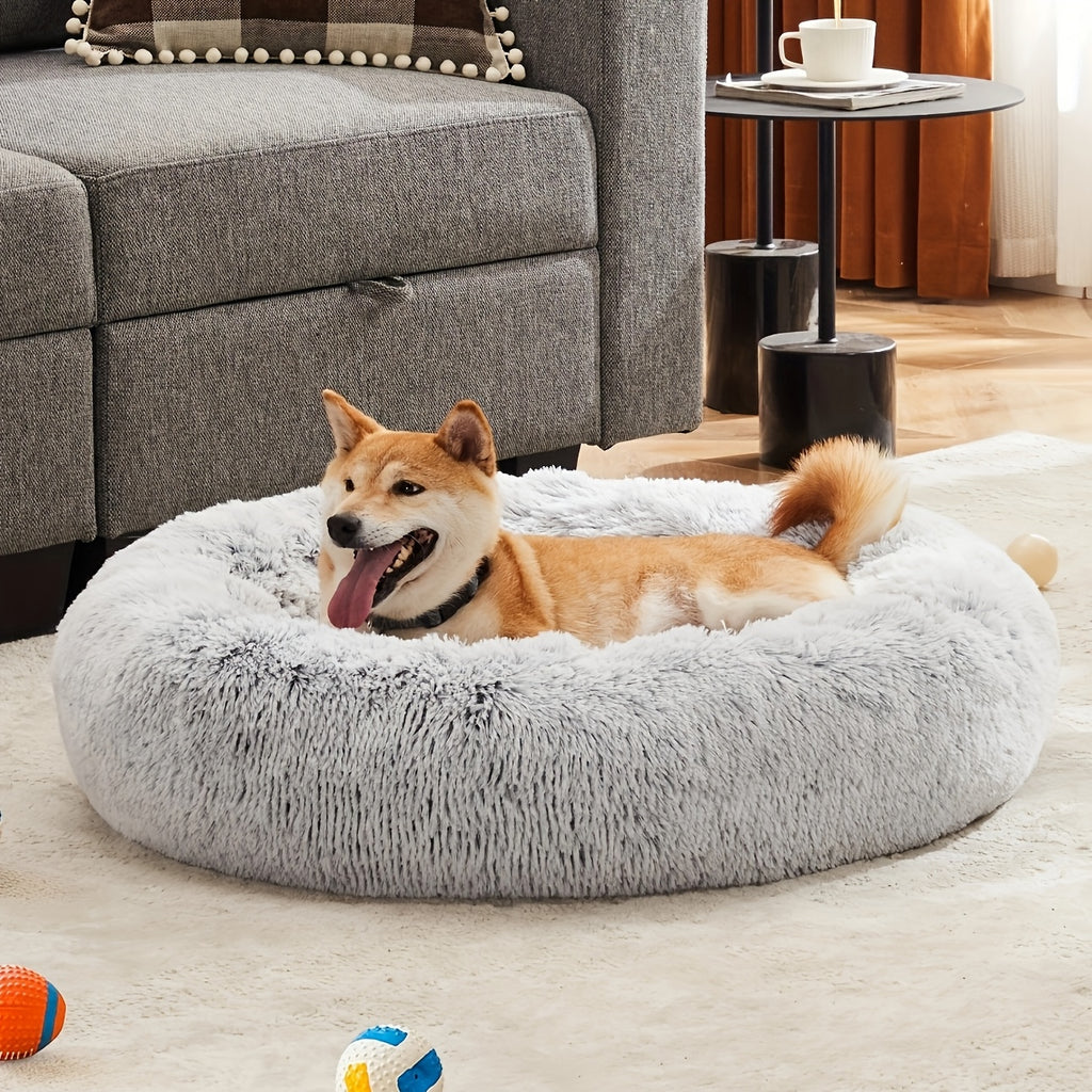 20/24 in Washable Round Plush Pet Bed - Light Brown-20''x20''