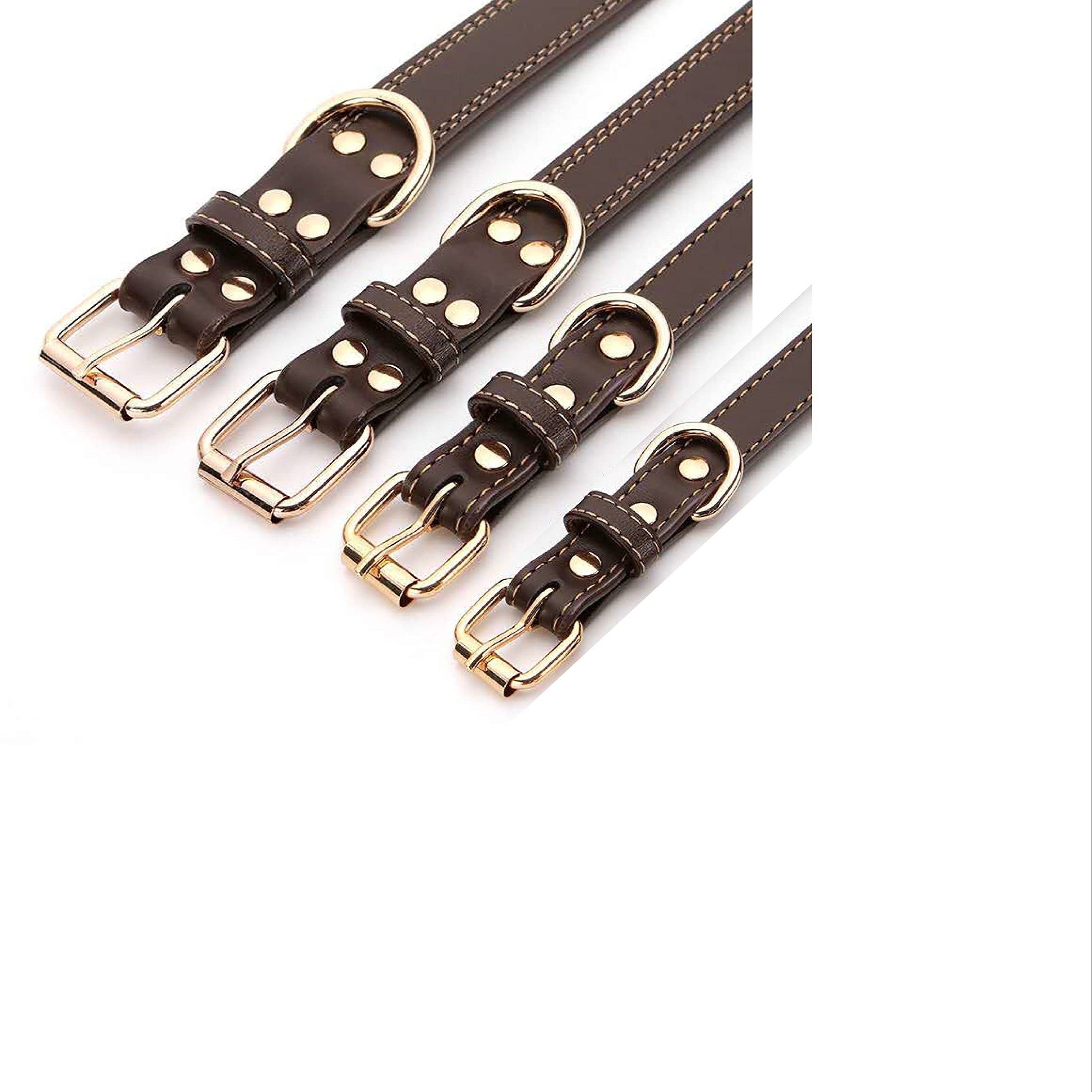 Personalized Dog Collar with Engraved Nameplate - Coffee Brown, L