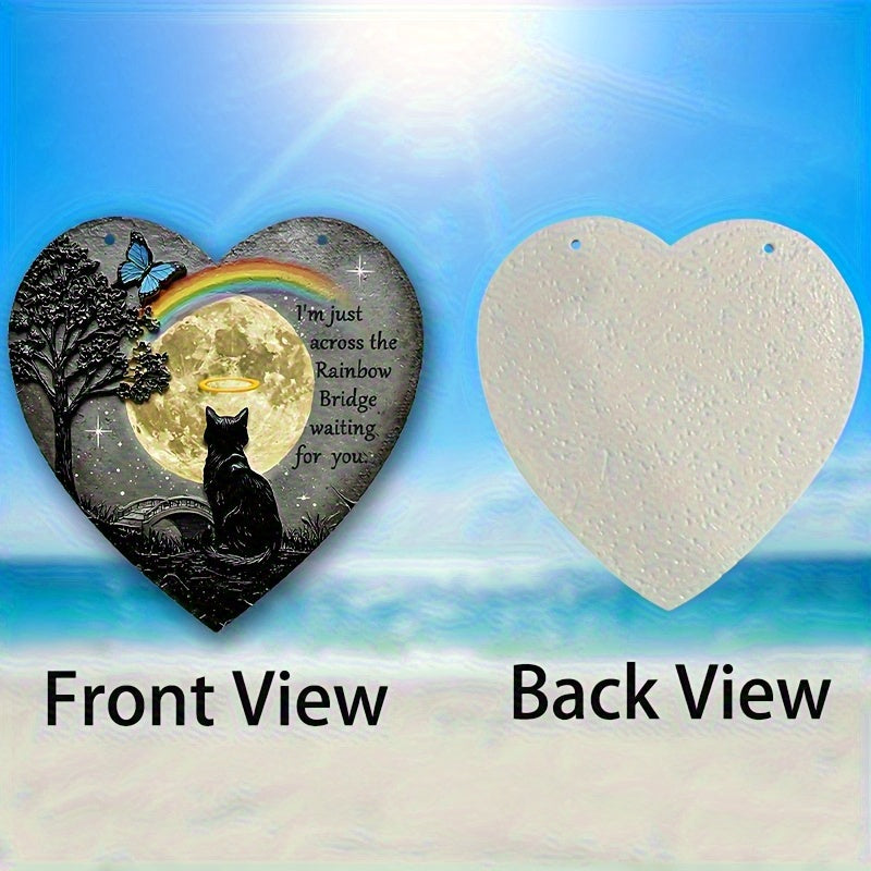 Heart-Shaped Rainbow Bridge Cat Memorial Plaque