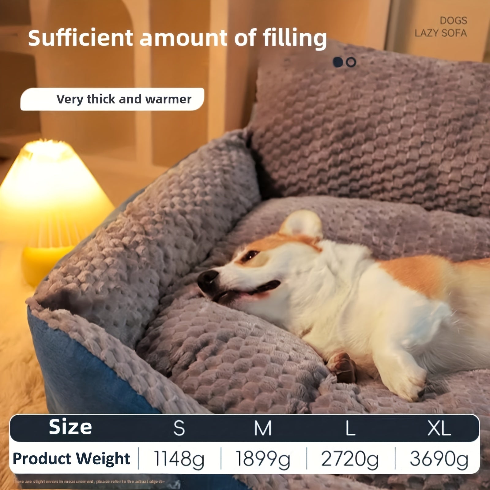 Washable Plush Pet Sofa Bed with High Back - Grey Blue, XL
