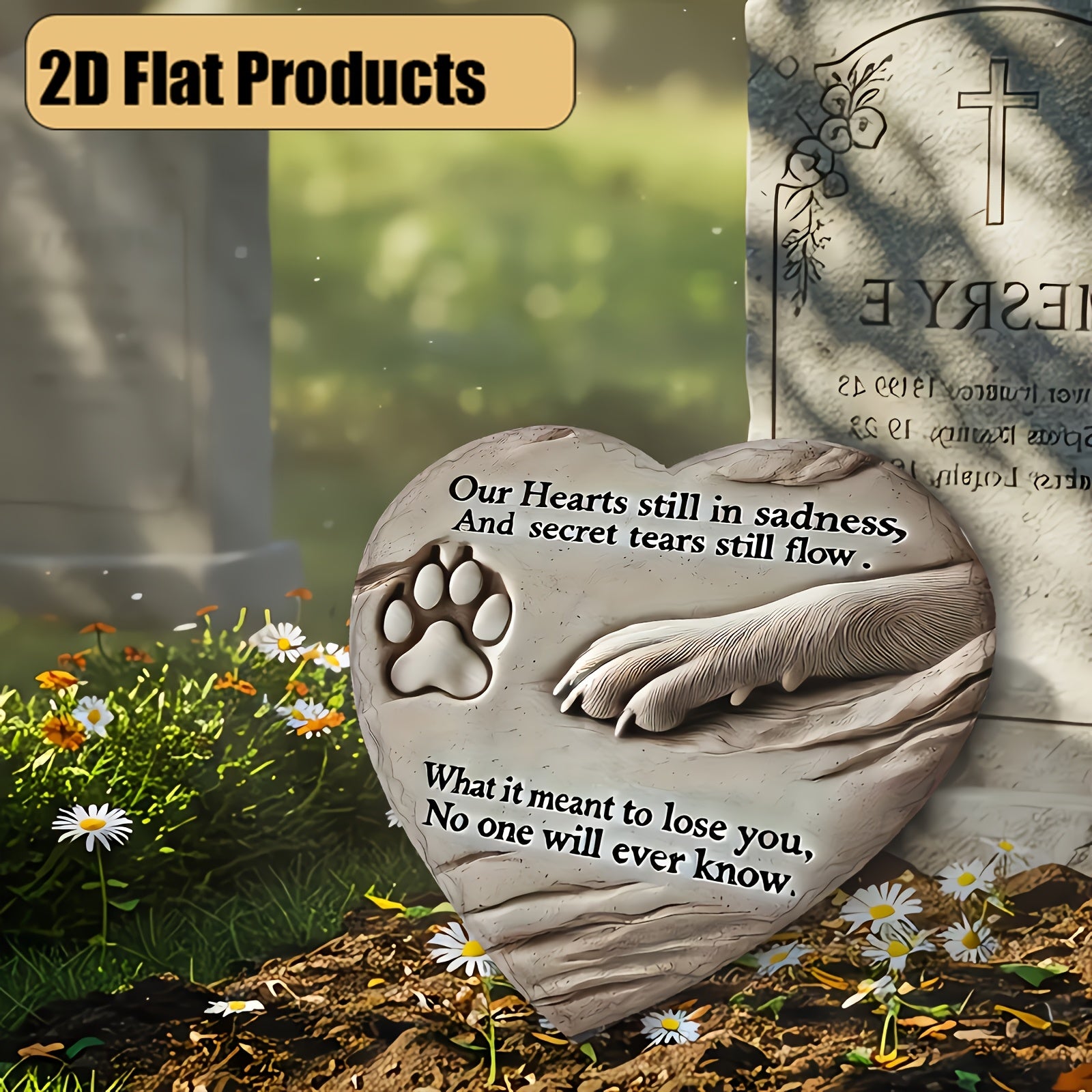 Heart-Shaped Resin Pet Memorial Stone - A