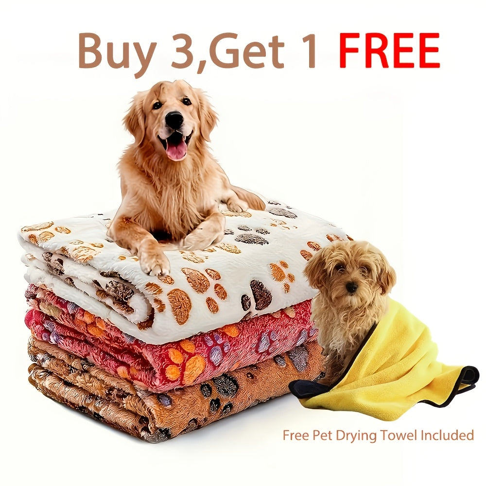 3-Pack Fleece Pet Blankets with Drying Towel - Paw, 30x20 inches (Pack of 3)