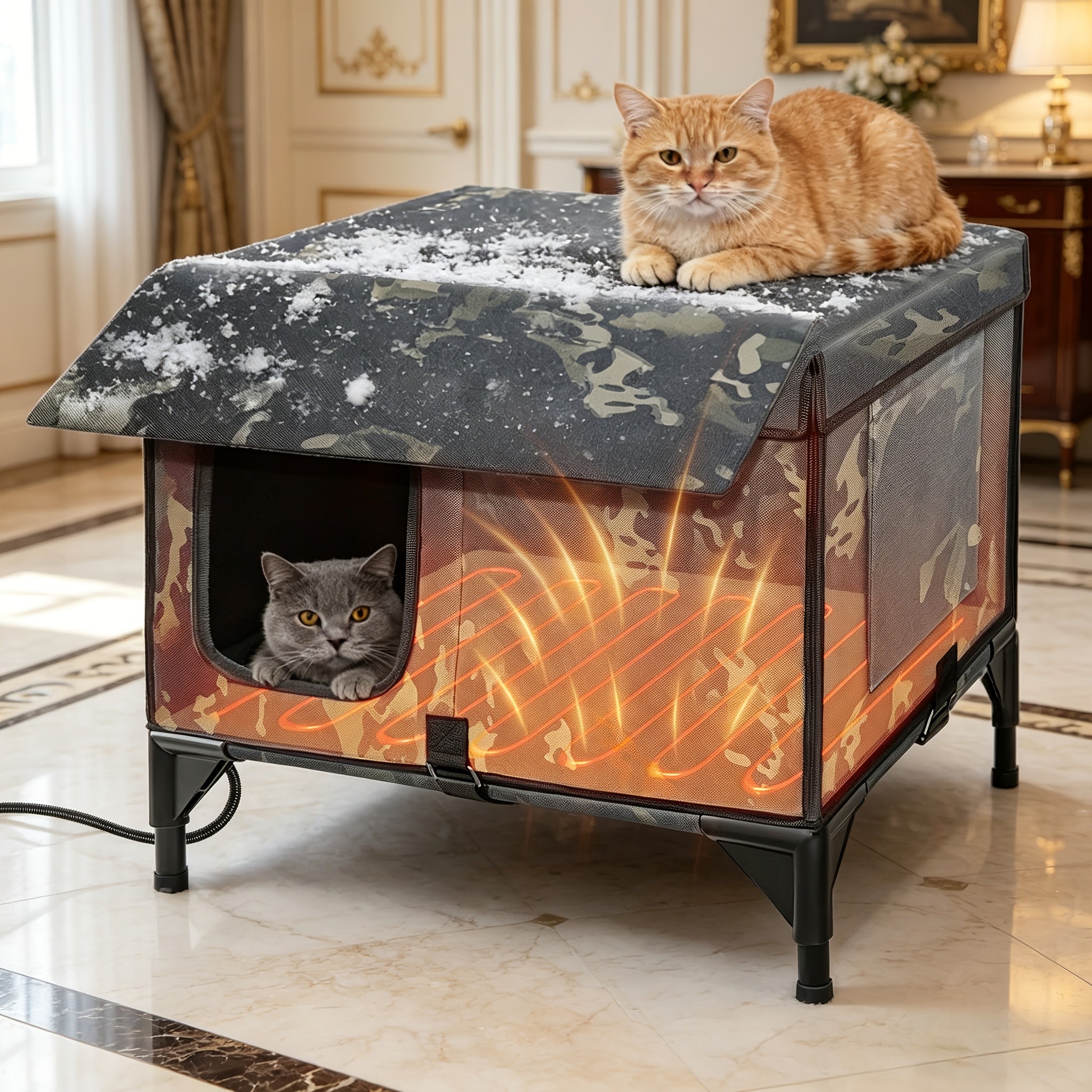 3-in-1 Elevated Cat House and Bed