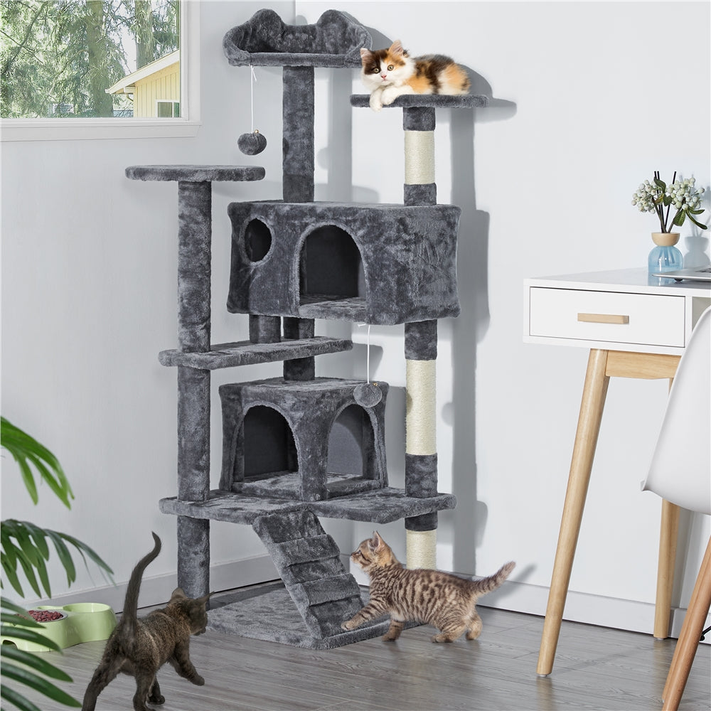 54-70 in Cat Tree Tower with Double Condos - Dark Gray, 54in