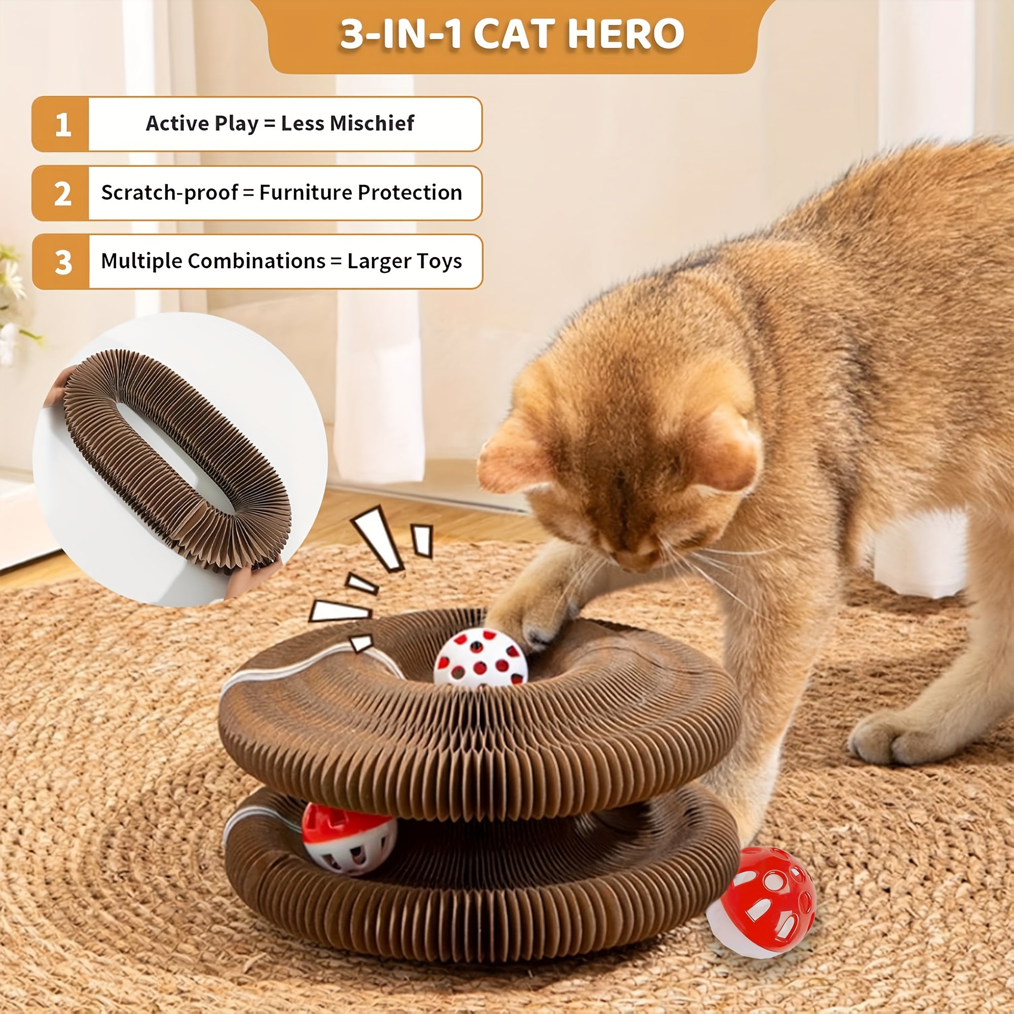 1/2-Pack Expandable Cat Scratcher with Ball Track