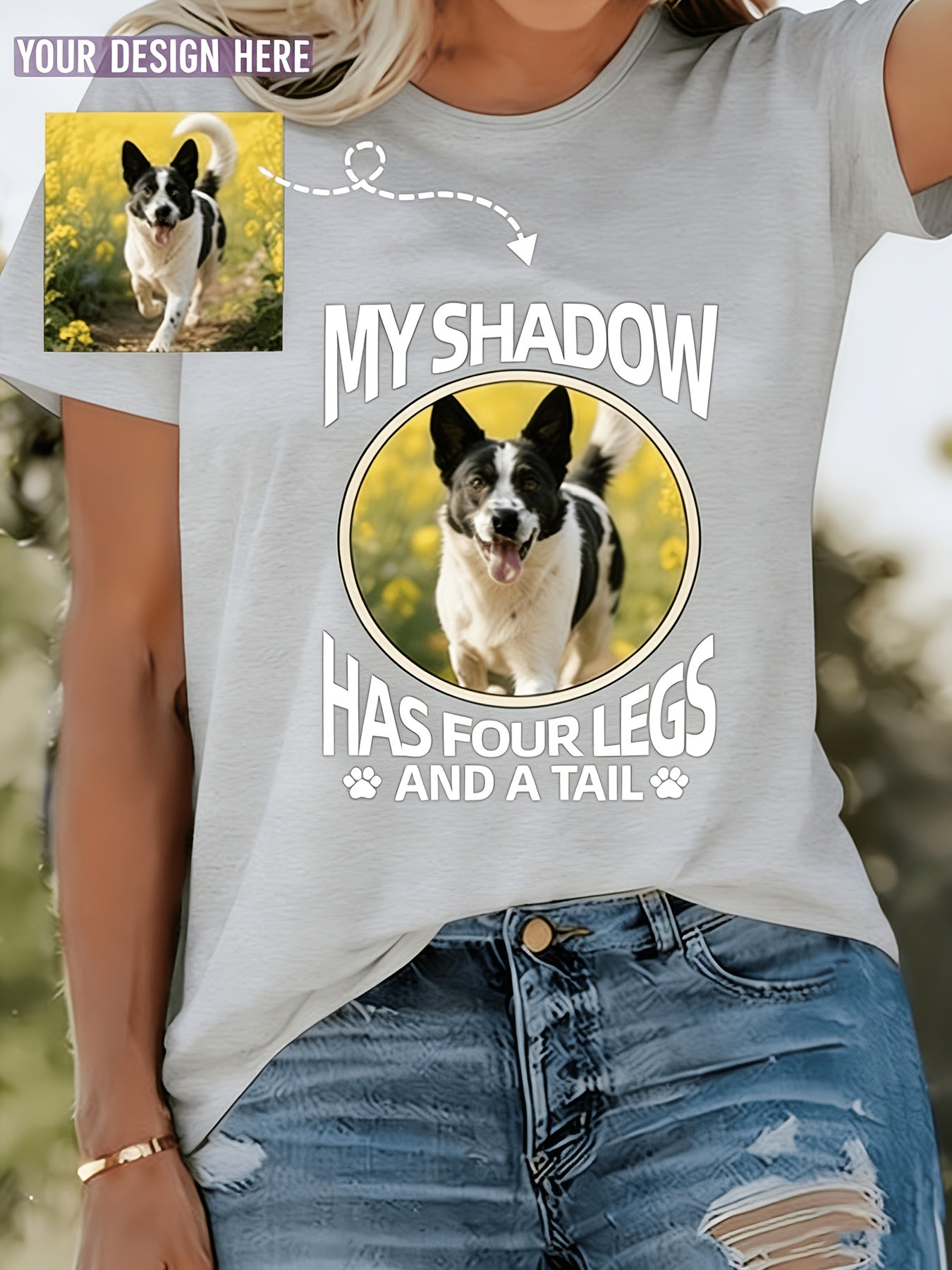 Women's Custom Pet Photo Crew-Neck T-Shirt - White, S