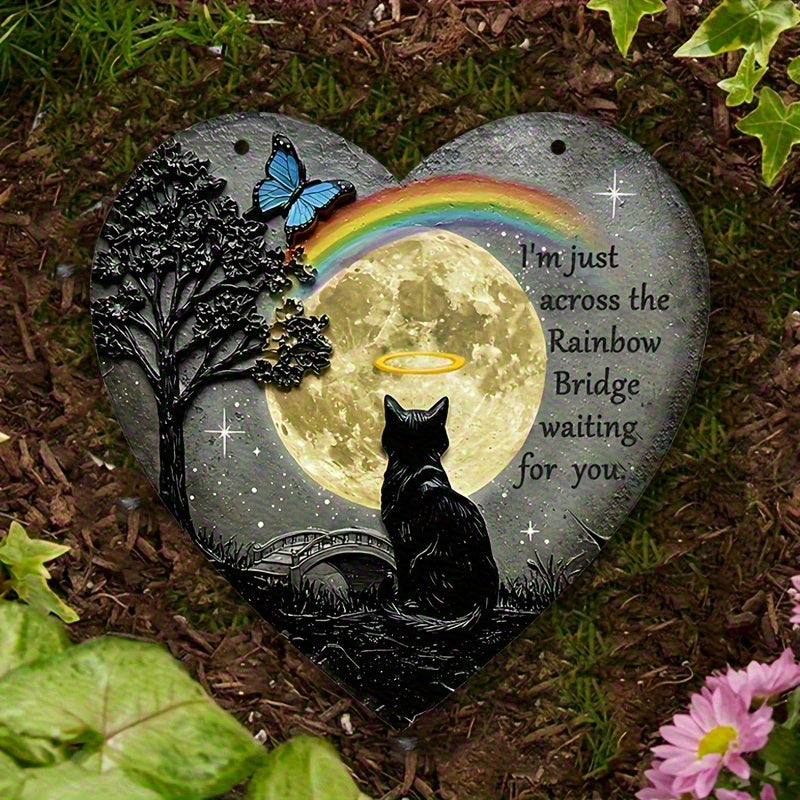 Heart-Shaped Rainbow Bridge Cat Memorial Plaque