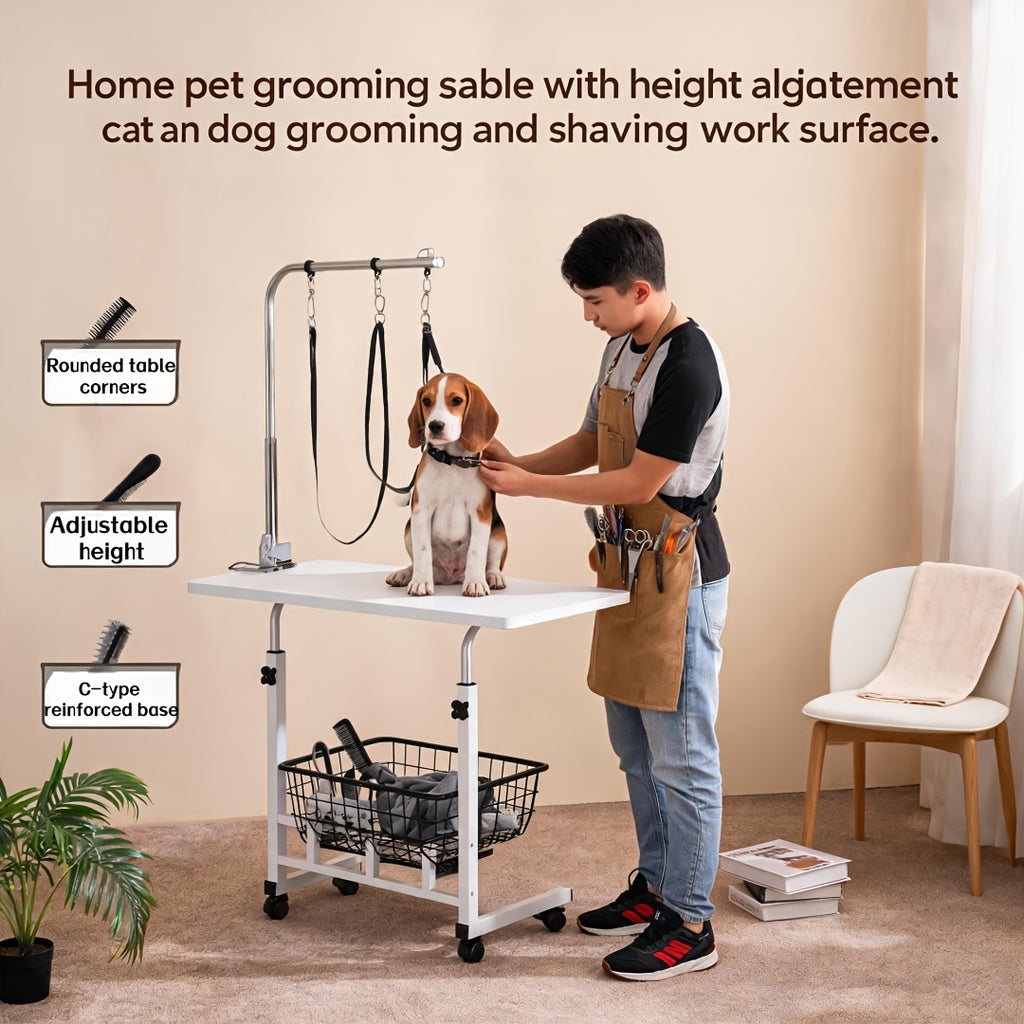 Pet Grooming Station and Tool Organizer - #Wood#Grain#Black#, Top Floor #Haircutting Table - [Simple Essential]