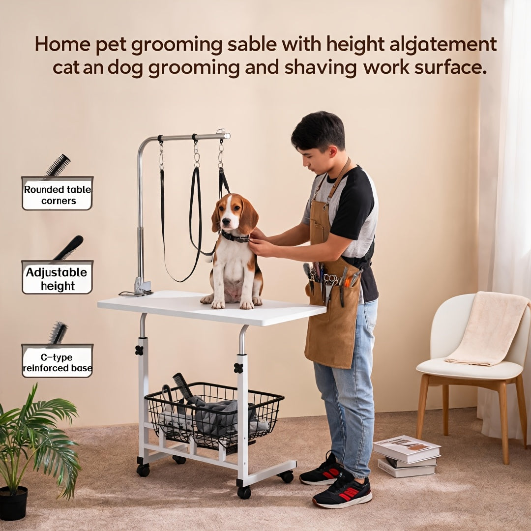 Pet Grooming Station and Tool Organizer - #Wood#Grain#Black#, Top Floor #Haircutting Table - [Simple Essential]