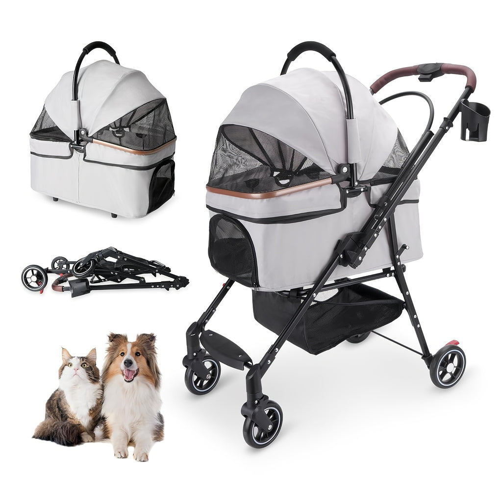 3-in-1 Foldable Luxury Pet Stroller - Pink