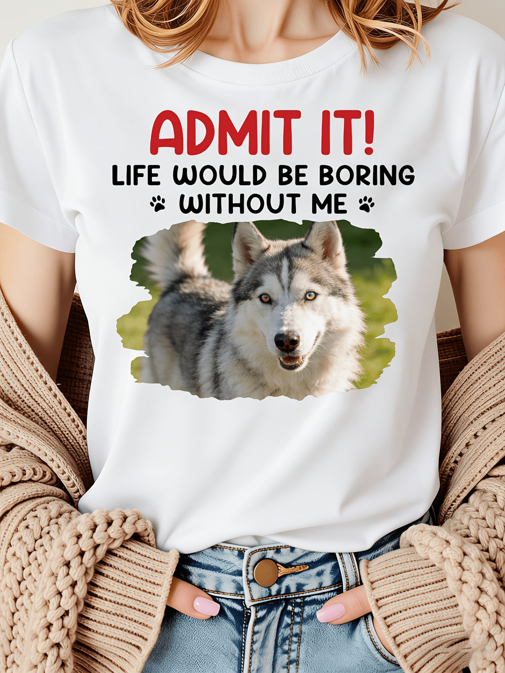 Personalized Round-Neck Pet Photo T-Shirt - Mix and Match Set-1, S