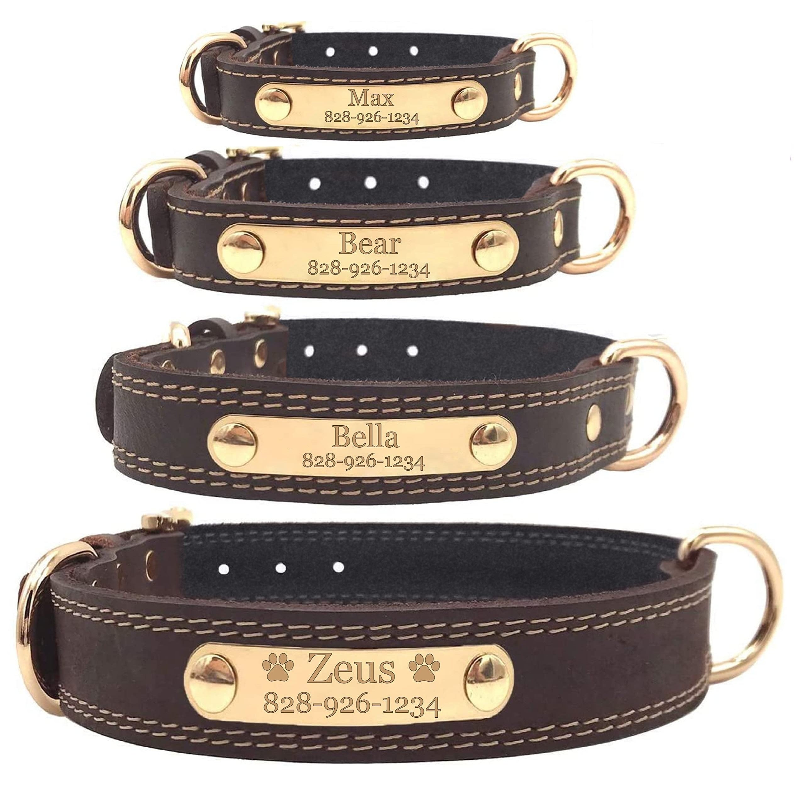 Personalized Dog Collar with Engraved Nameplate - Coffee Brown, XS