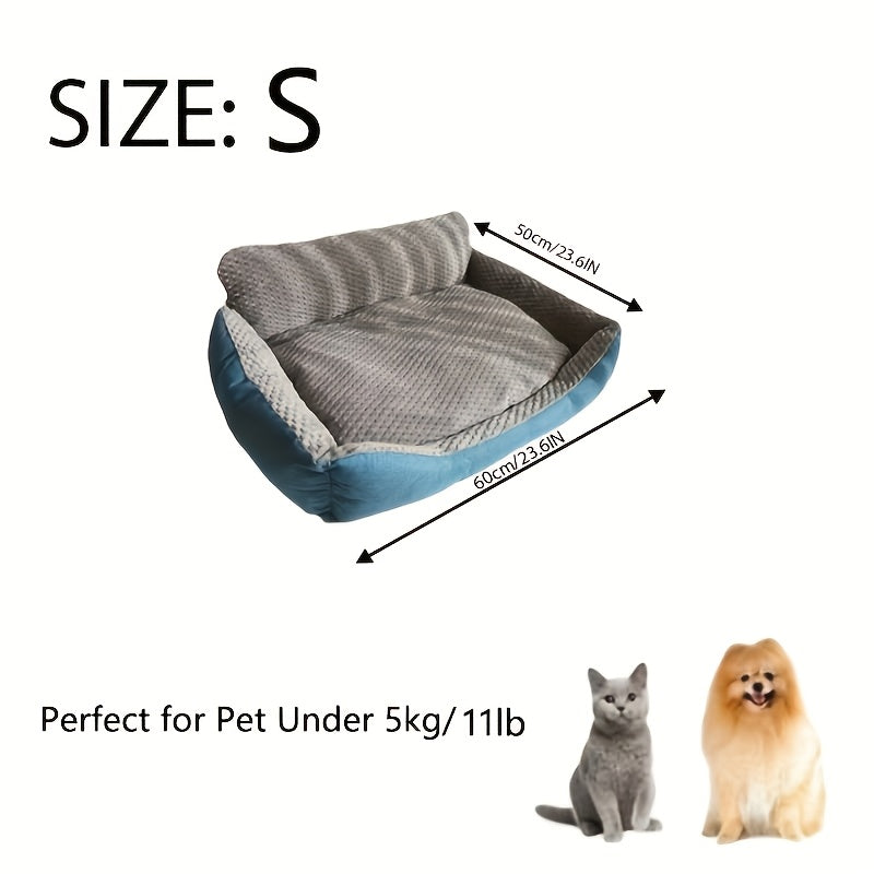 Washable Plush Pet Sofa Bed with High Back - Grey Blue, L