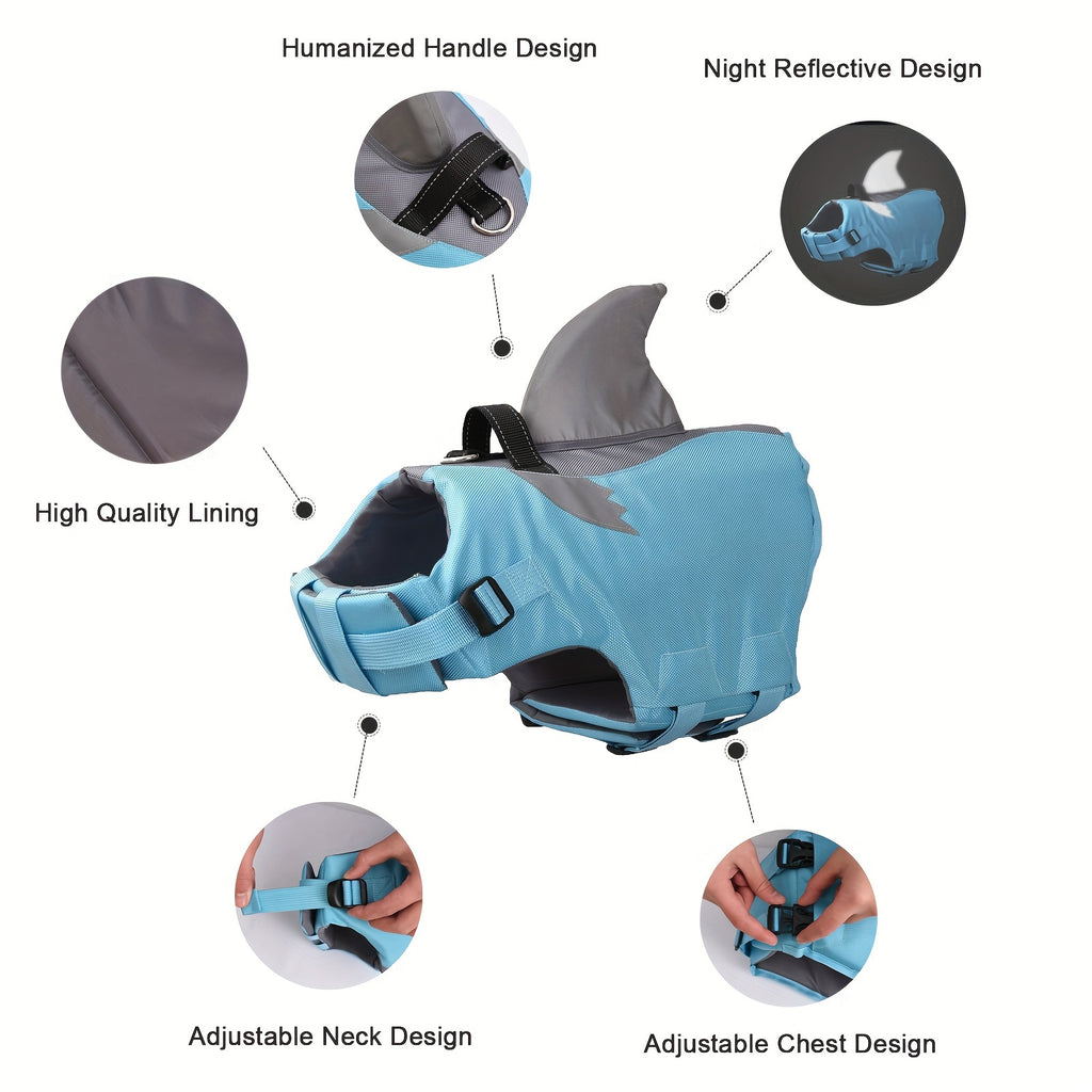 Reflective Shark-Style Dog Life Jacket - Orange, S