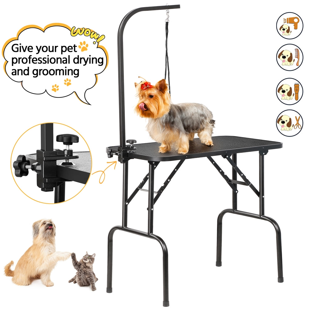 Foldable Pet Grooming Table with Adjustable Arm - Black, One-size