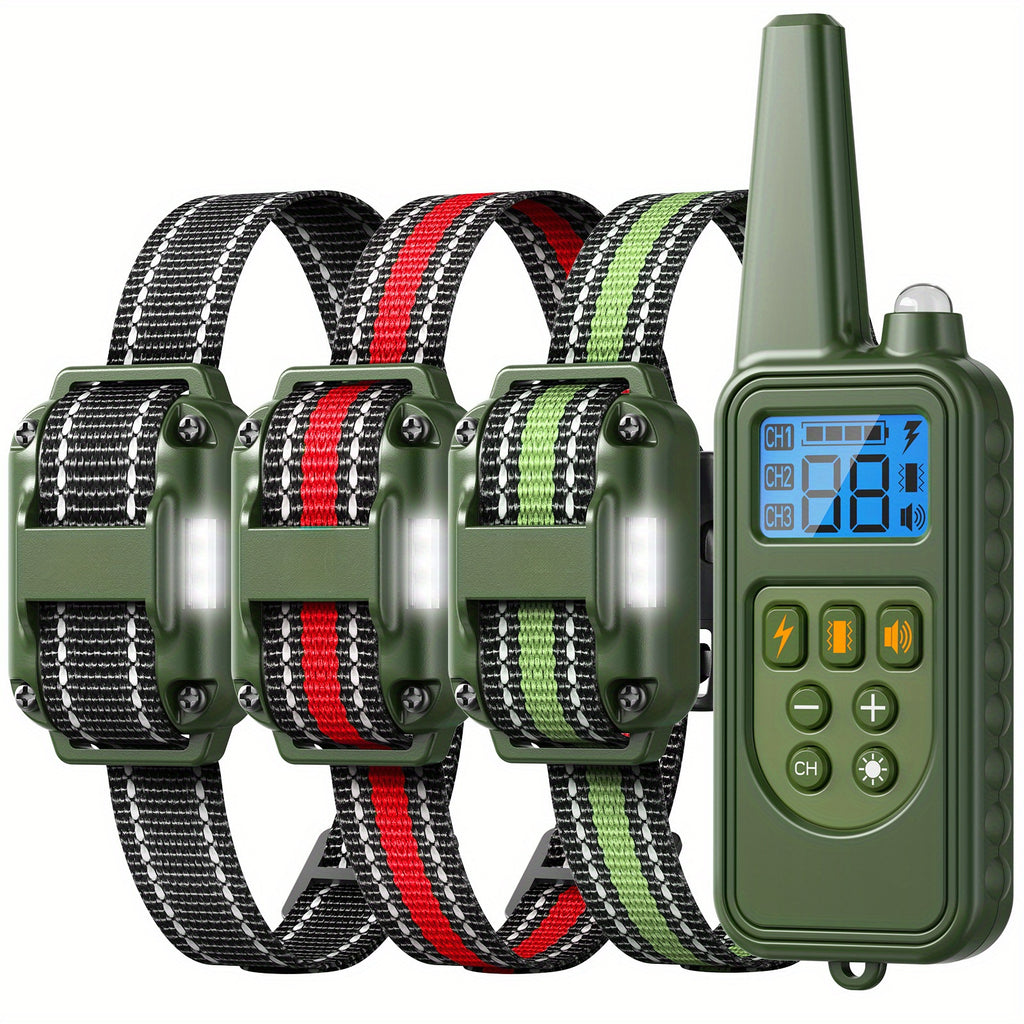 Remote Dog Training Collar with LED and 3 Modes - for 2 dogs (Green), Inch