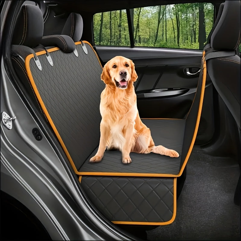 Waterproof Rear-Seat Dog Car Cover - Upgraded Version with Black and Orange Trim