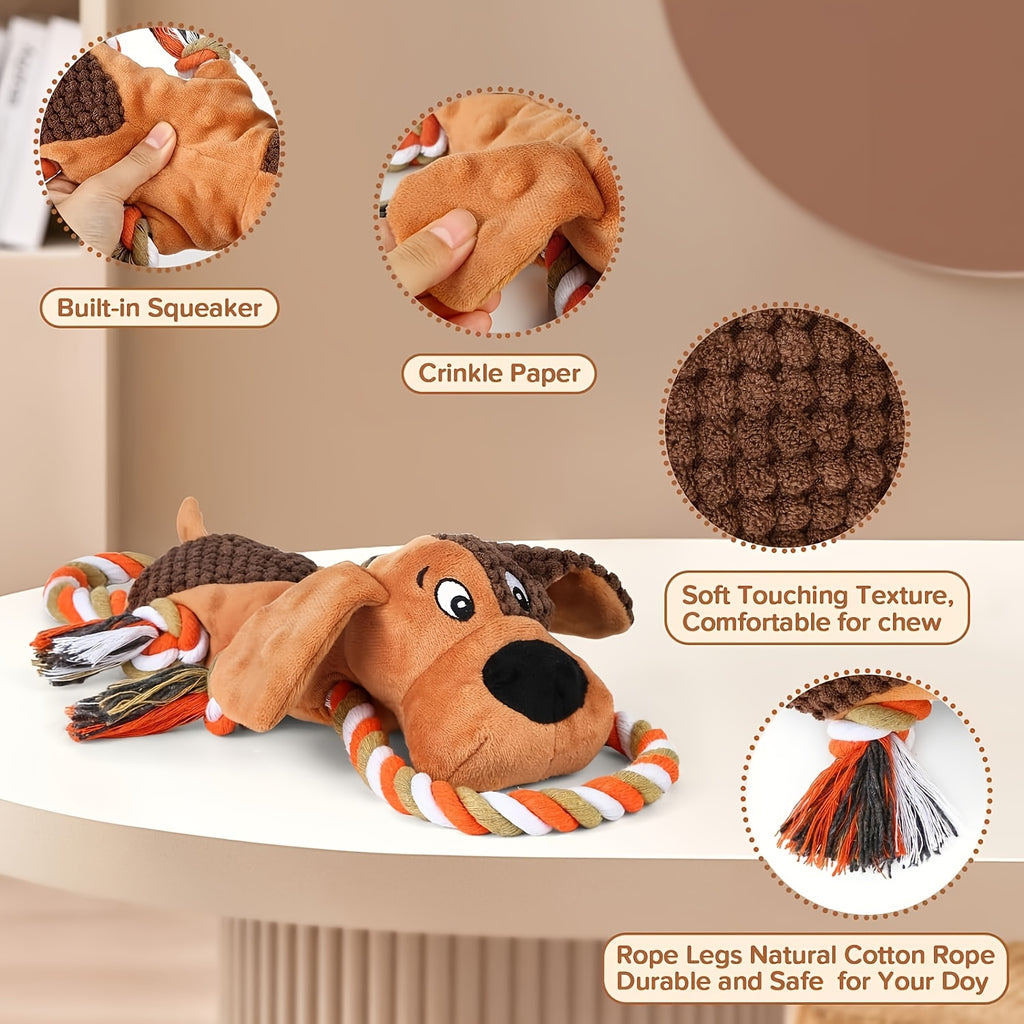 Squeaky Plush Dog Tug Toy for Strong Chewers